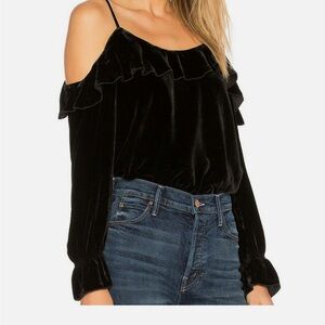 Joie Alyse cold shoulder ruffle velvet silk blend top